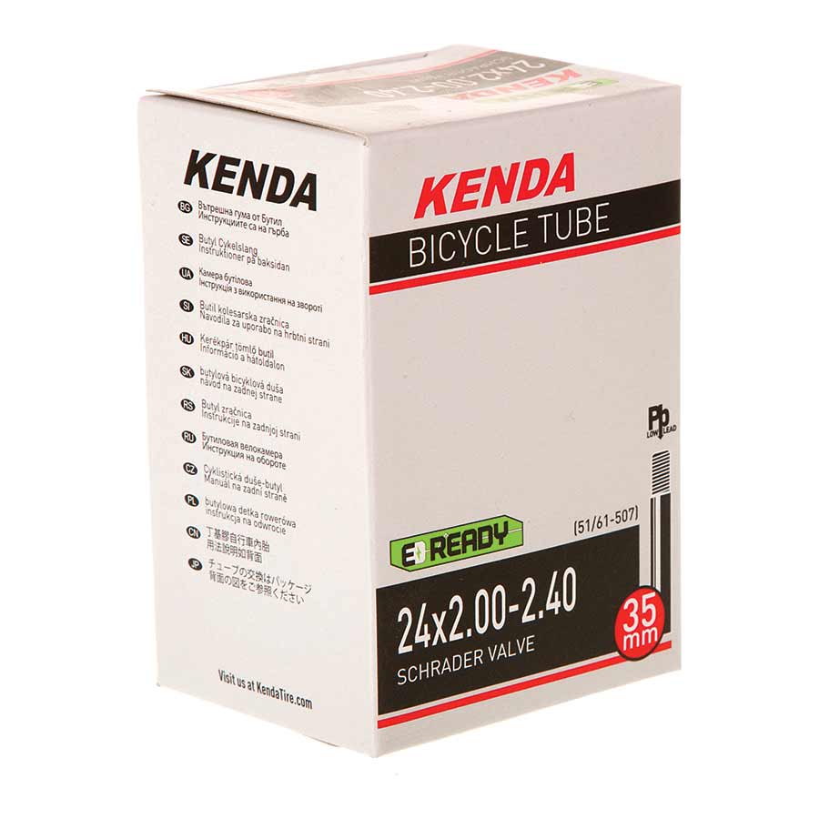 Kenda Schrader inner tube for bicycle tires, 35mm valve, suitable for 12- to 14-inch wheels, with valve cap visible