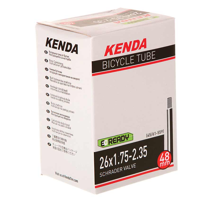 Kenda Schrader inner tube for bike tires, 35mm valve length, suitable for 12-1/2 to 1-1/4 inch tires, with Schrader valve.
