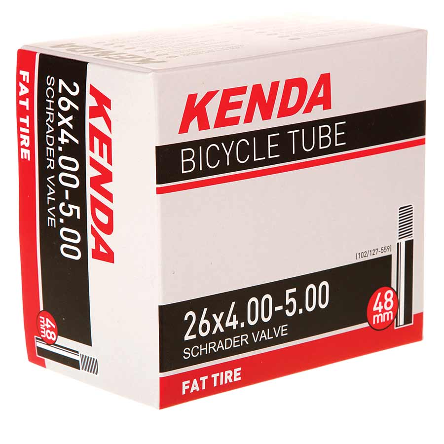 Kenda Schrader inner tube for bicycle tires, 35mm valve length, suitable for 12-1/2 to 1-1/4 inch wheels, shown in image.