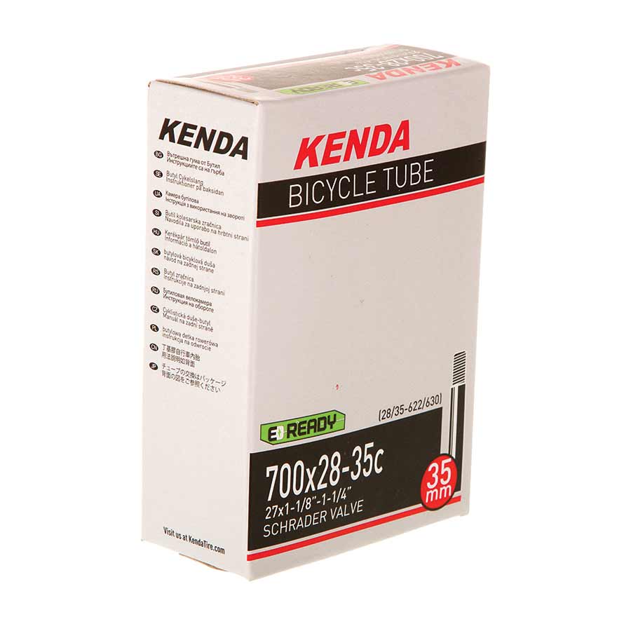 Kenda Schrader bicycle inner tube with 35mm valve for 12-1/2 x 2-1/4 inch tires, suitable for mountain bikes.