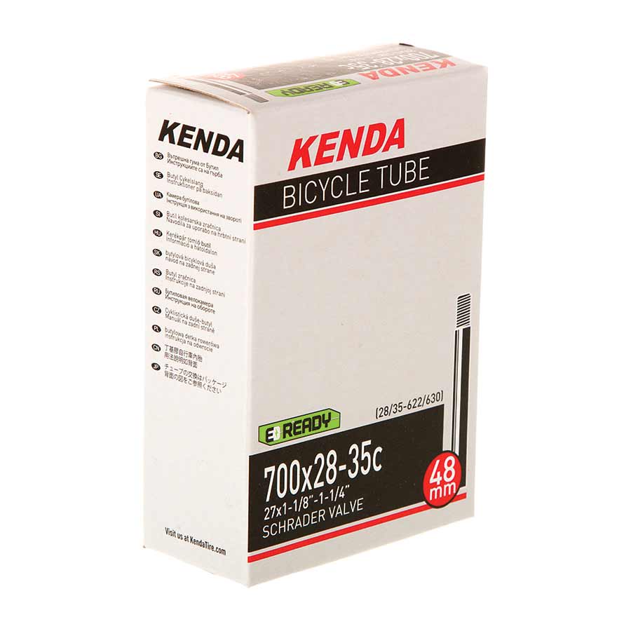 Kenda Schrader bicycle inner tube with 35mm valve, suitable for 12-1/2 x 2-1/4 inch tires, displayed in the image.