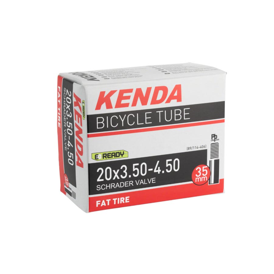 Kenda Schrader inner tube for bicycle tires, 35mm valve length, compatible with 12-1/2 to 2-1/4 inch tires, in black.