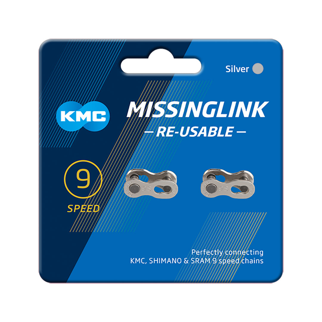KMC Missing Link single chain link and pin for bicycle chains, black metal, compact and durable for easy chain repair.