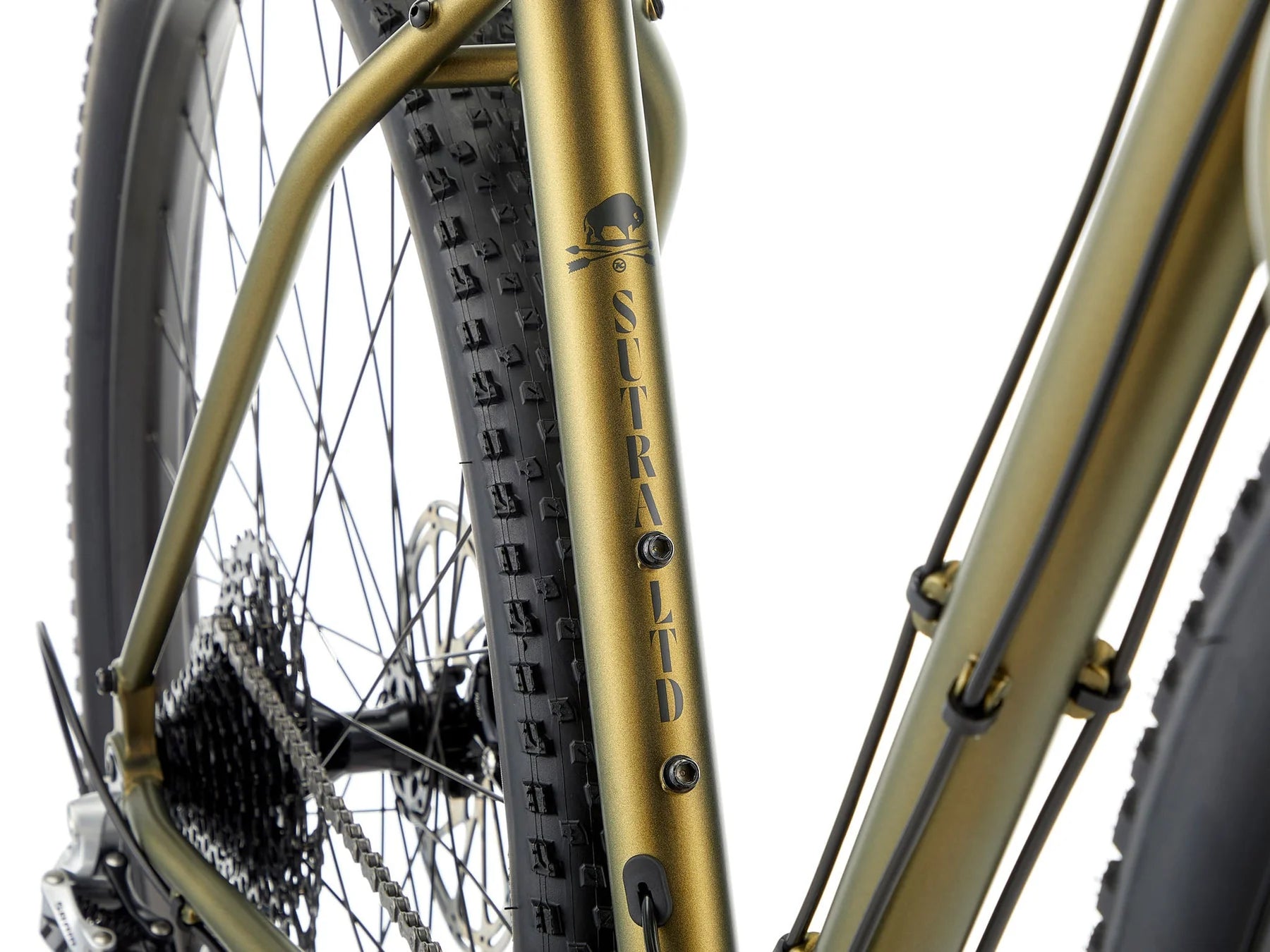 Kona Sutra LTD touring bike in black with drop handlebars and multiple gears, designed for long-distance cycling.