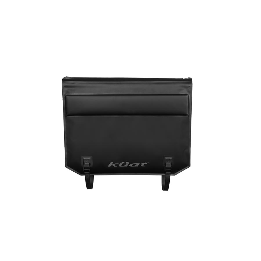 Kuat Huk Tailgate Pad for truck bed racks, curved design, protects tailgate during gear transport, black padded material.