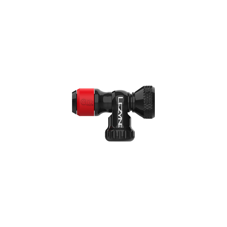 Lezyne CLIK® DRIVE CO2 inflator with threaded CO2 cartridge for quick bicycle tire inflation.