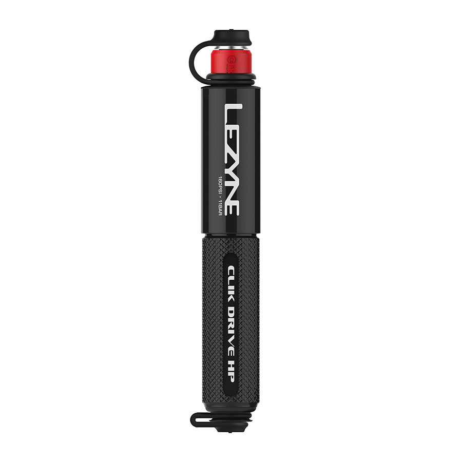 Lezyne CLIK DRIVE HP frame pump in black, compact bike pump with high-pressure capabilities for easy tire inflation.