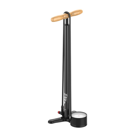 Lezyne CLIK FLOOR DRIVE HV floor pump with ABS-Pro chuck, black, sturdy design for high-volume inflation.