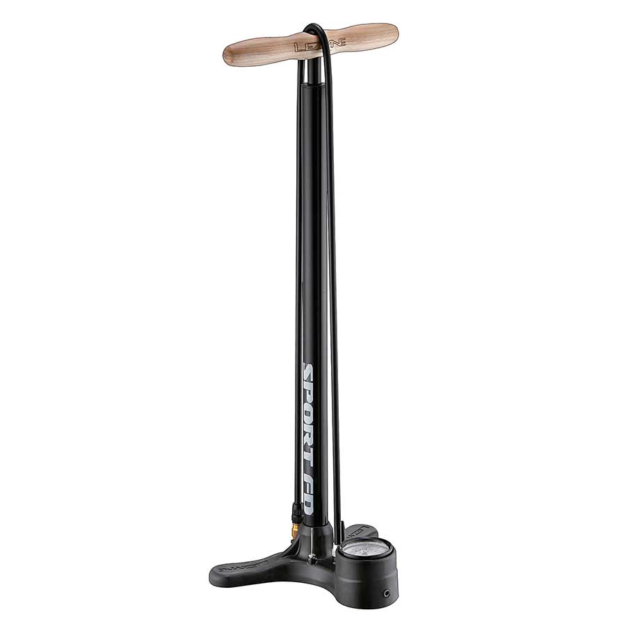 Lezyne Sport Floor Drive floor pump with ABS-1 Pro chuck and 220psi capacity in black for bike tire inflation.