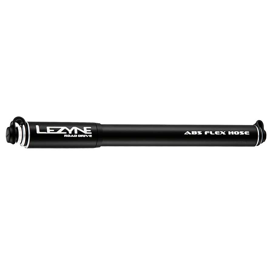 Lezyne Road Drive HP black frame pump with a 283mm length, designed for bicycles and easy portability.
