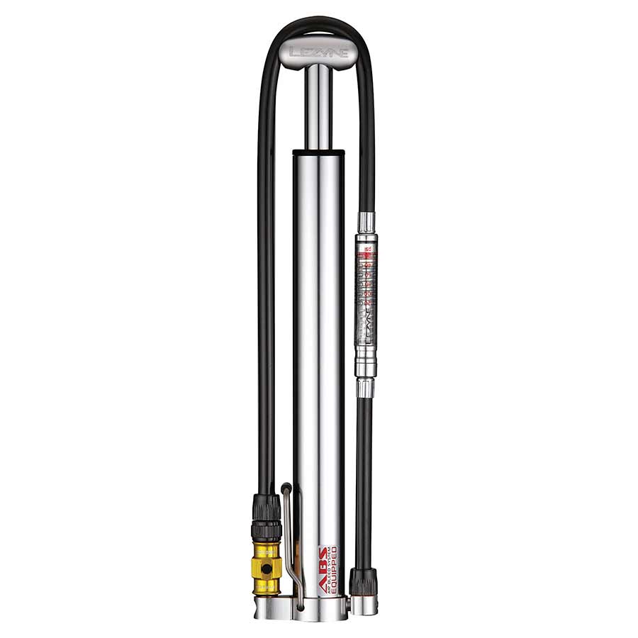 Lezyne Micro Floor Drive HV frame pump in silver, compact design with 90 PSI capacity, no gauge for bicycle tire inflation.