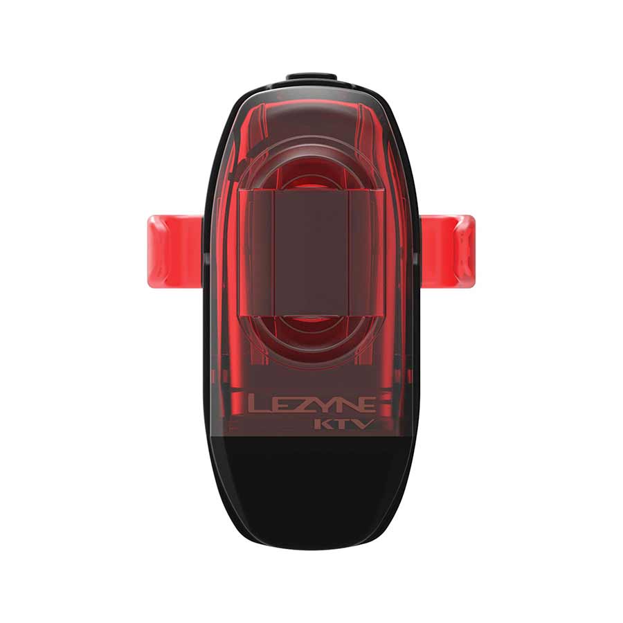 Front view of Lezyne KTV Drive bike lights in black, showcasing compact LED lights designed for visibility and safety.