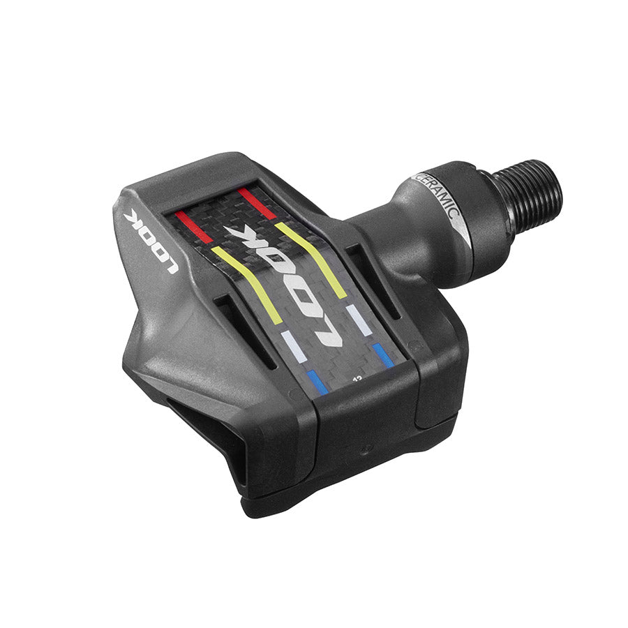 Look Keo Blade Ceramic 12 clipless road pedals with carbon body and spindle, black finish, 56mm length, for high-performance cycling.