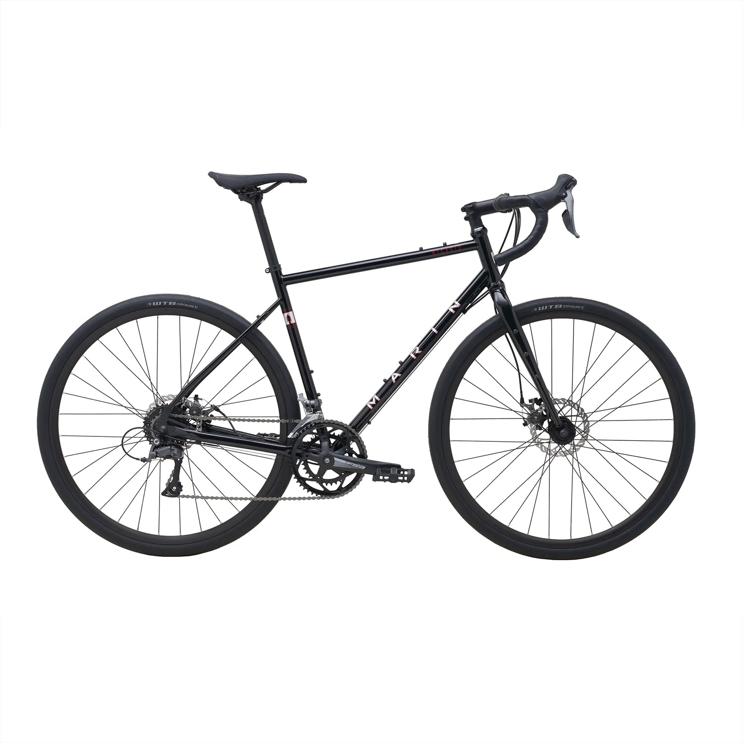 Marin Nicasio 1 gravel bike with 47cm frame, black and silver design, featuring drop handlebars and knobby tires for off-road riding.
