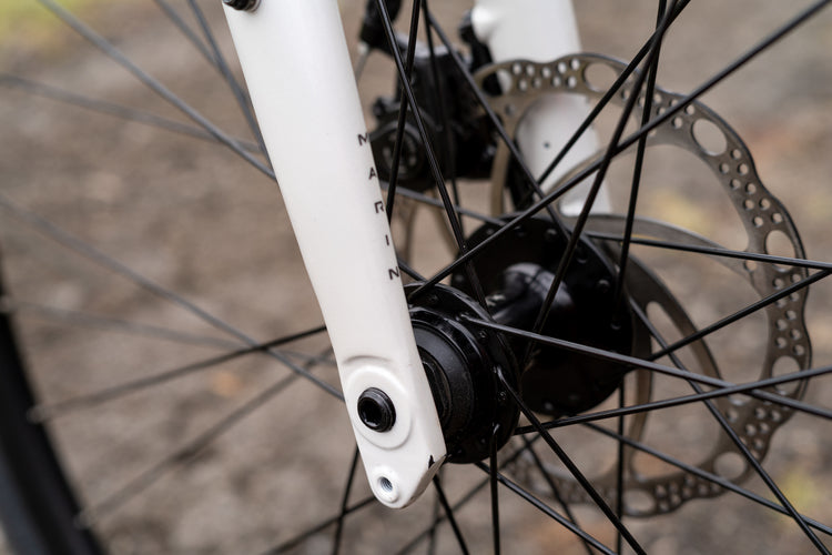 Marin Gestalt 1 beyond road bike with 50cm frame, black and silver frame, front suspension, and knobby tires for off-road riding.