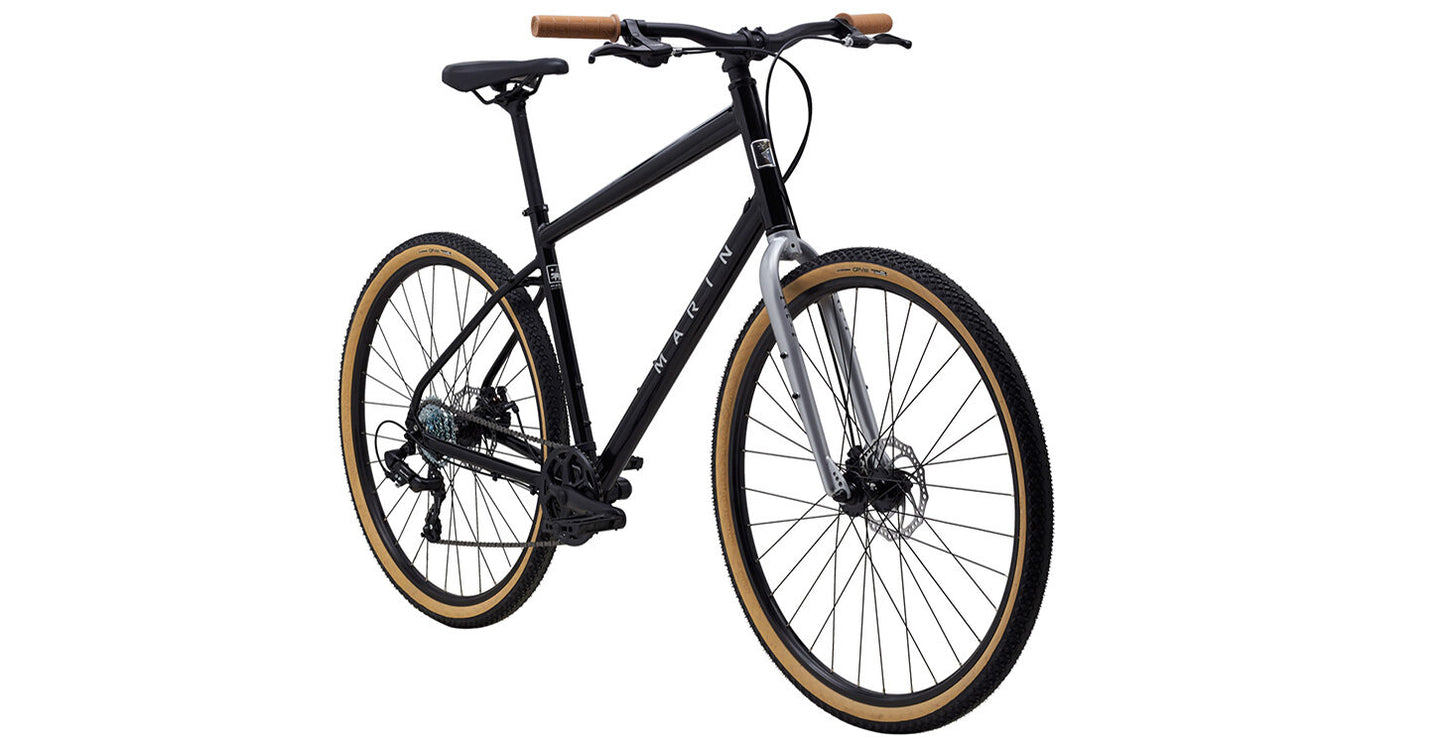 Black Marin Kentfield 1 urban city bicycle with sleek frame and city-ready features, designed for comfortable urban riding.