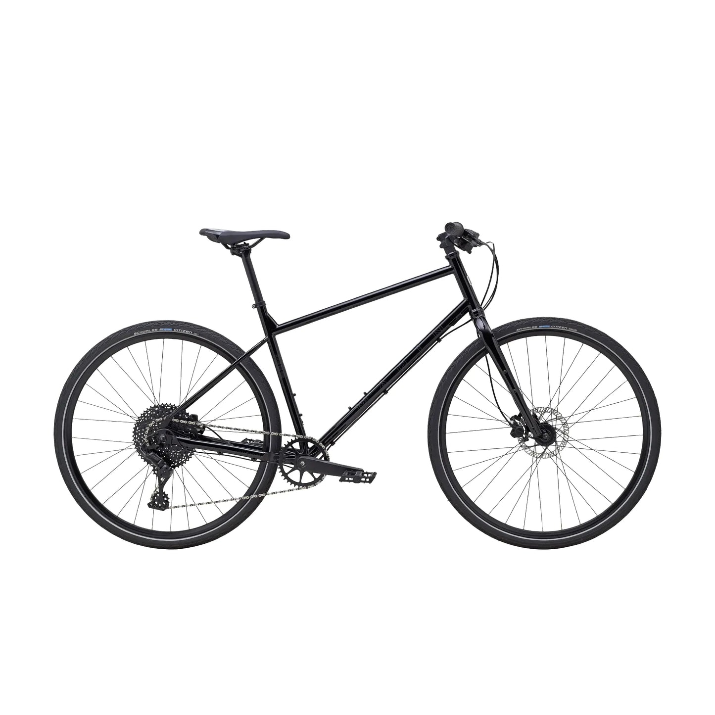 Green and gold Marin Muirwoods urban city bicycle with sleek frame and 26-inch wheels, perfect for city commuting.