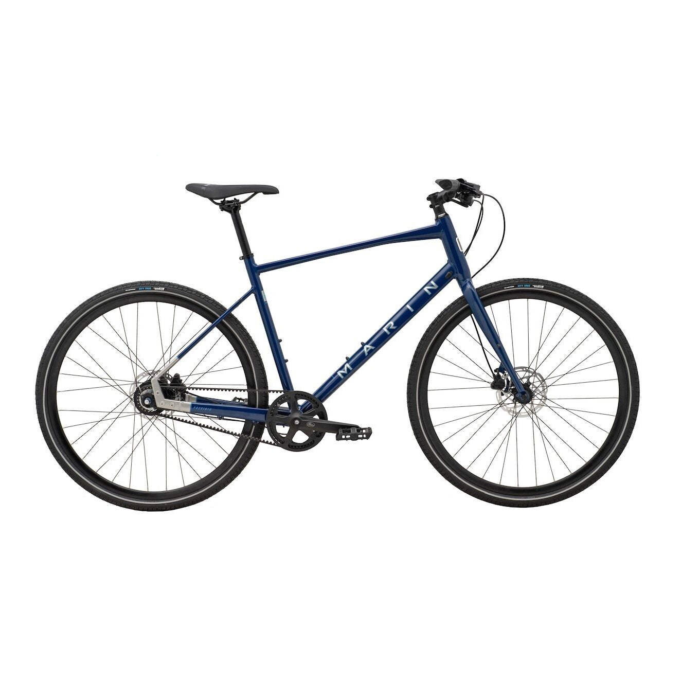 Marin Presidio 3 urban city bicycle in extra small size, black frame with front suspension and city riding features.