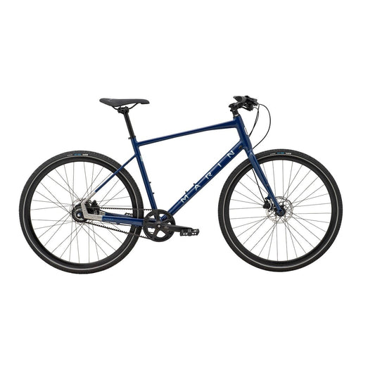 Marin Presidio 3 urban city bicycle in extra small size, black frame with front suspension and city riding features.