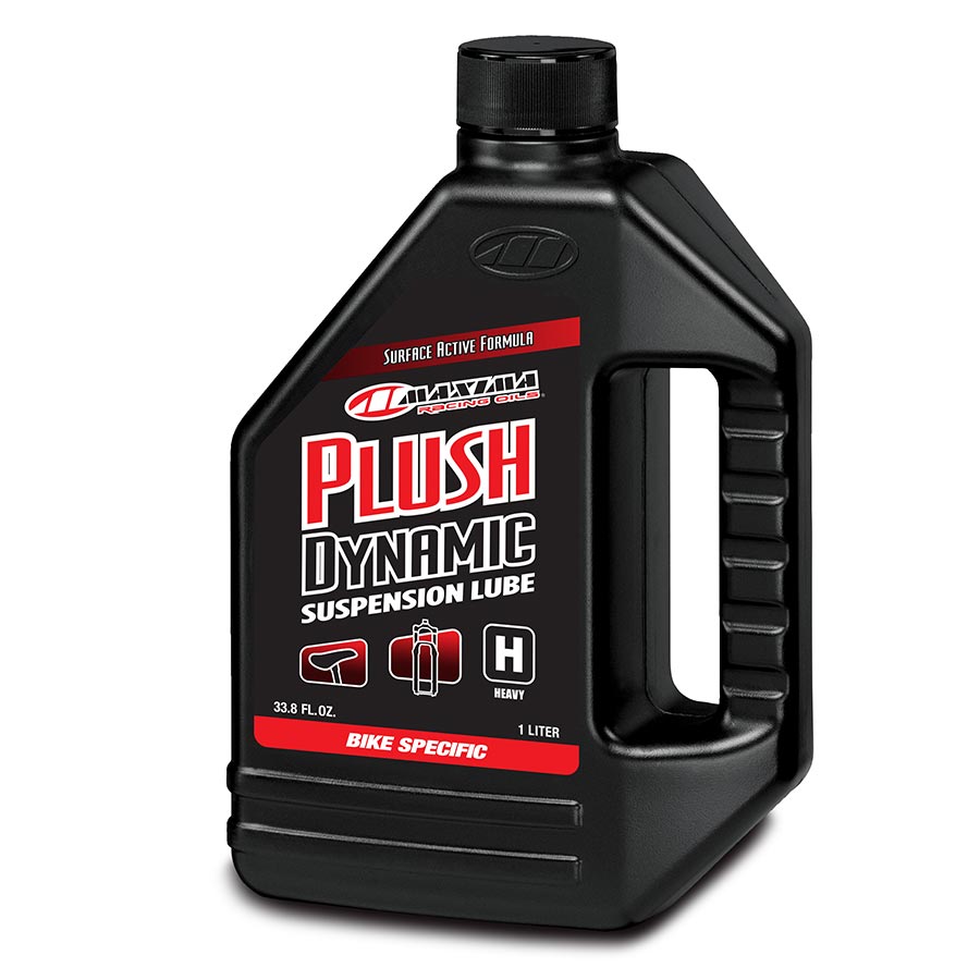 Maxima Racing Oils Plush Dynamic Heavy Fork Suspension Oil in 120ml bottle, designed for high-performance motorcycle forks