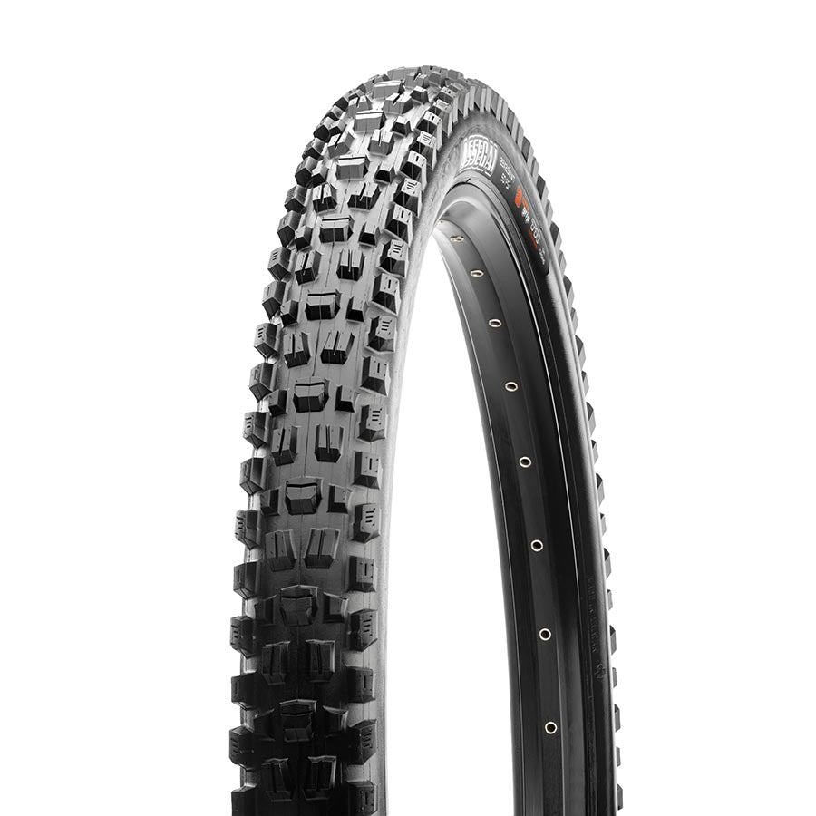 Maxxis Assegai mountain tire, 27.5x2.50, tubeless-ready, Maxx Grip compound, black folding tire with wide trail tread.