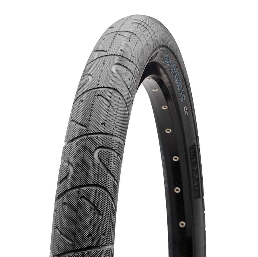 Maxxis Hookworm BMX and dirt jump tire, 20x1.95, wire clincher, black rubber, designed for aggressive riding and durability.
