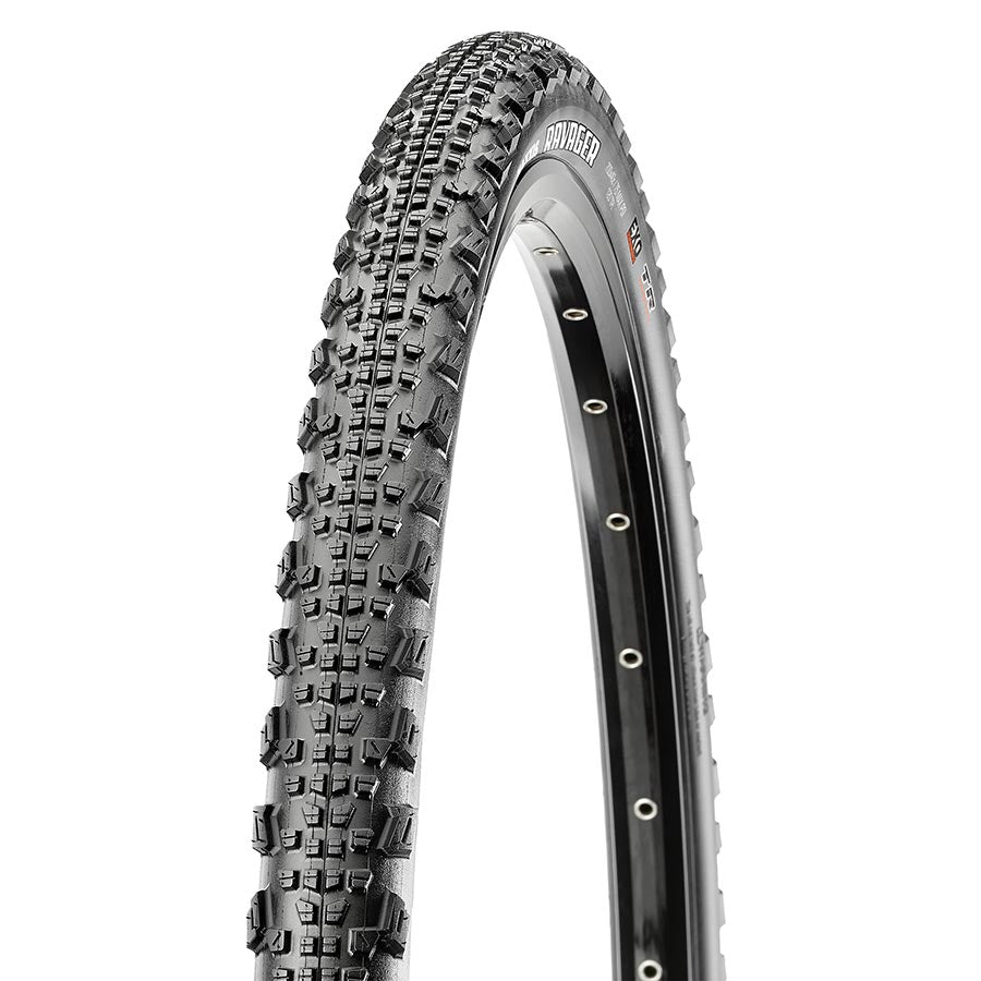 Maxxis Ravager gravel tires, 700x40c folding tubeless-ready tires with dual Exo protection in black.