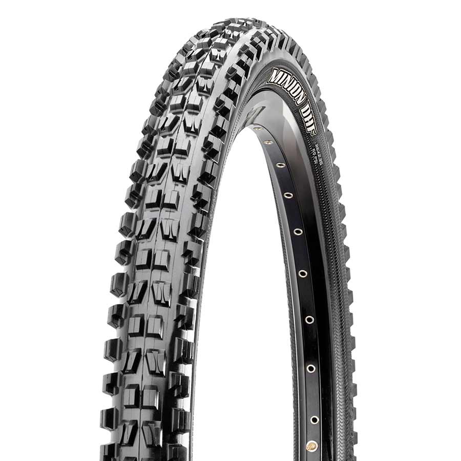Maxxis Minion DHF mountain tire for bikes, 26x2.50-inch wire clincher, black rubber with tread pattern suitable for mountain trails.