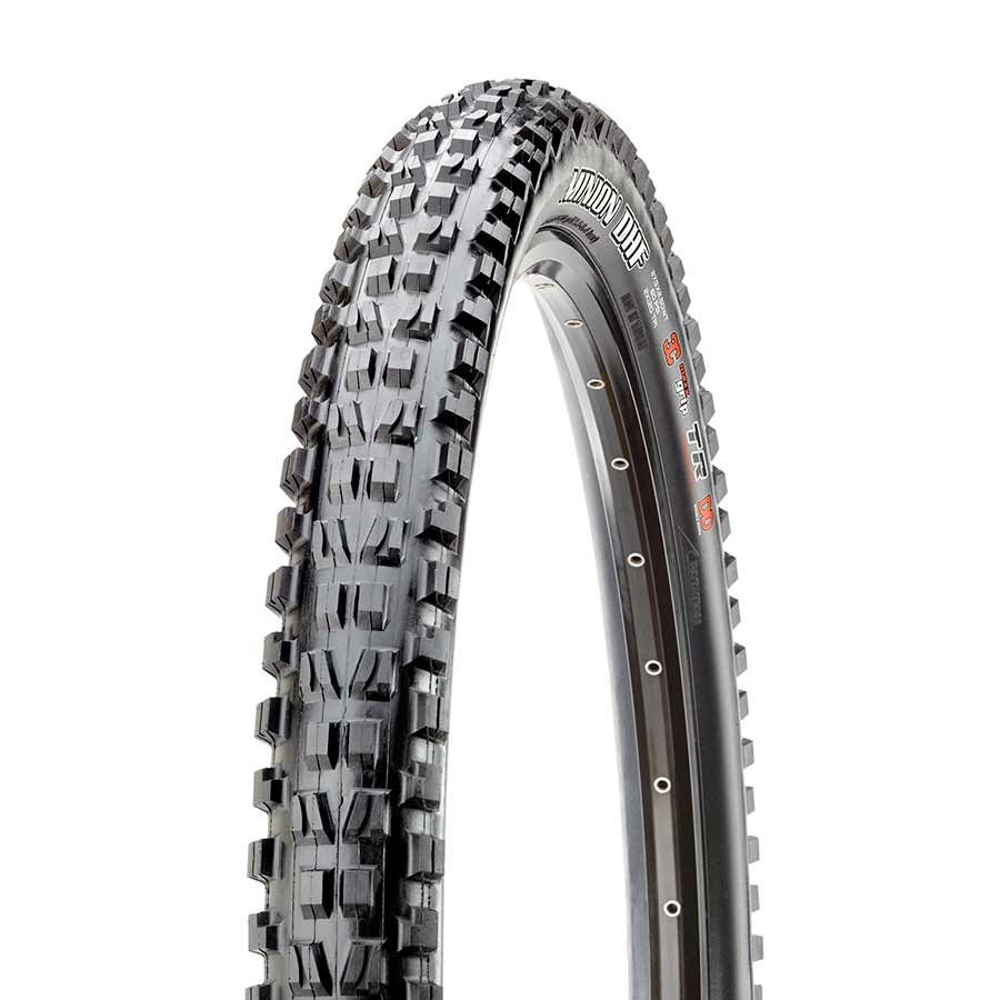 Maxxis Minion DHF mountain tire, 26-inch wire bead, 2.50-inch width, black rubber with aggressive tread for mountain biking.