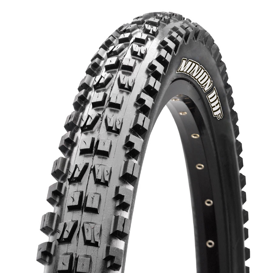 Maxxis Minion DHF mountain tire for bikes, 26x2.50-inch wire clincher, black rubber with rugged tread for off-road riding.