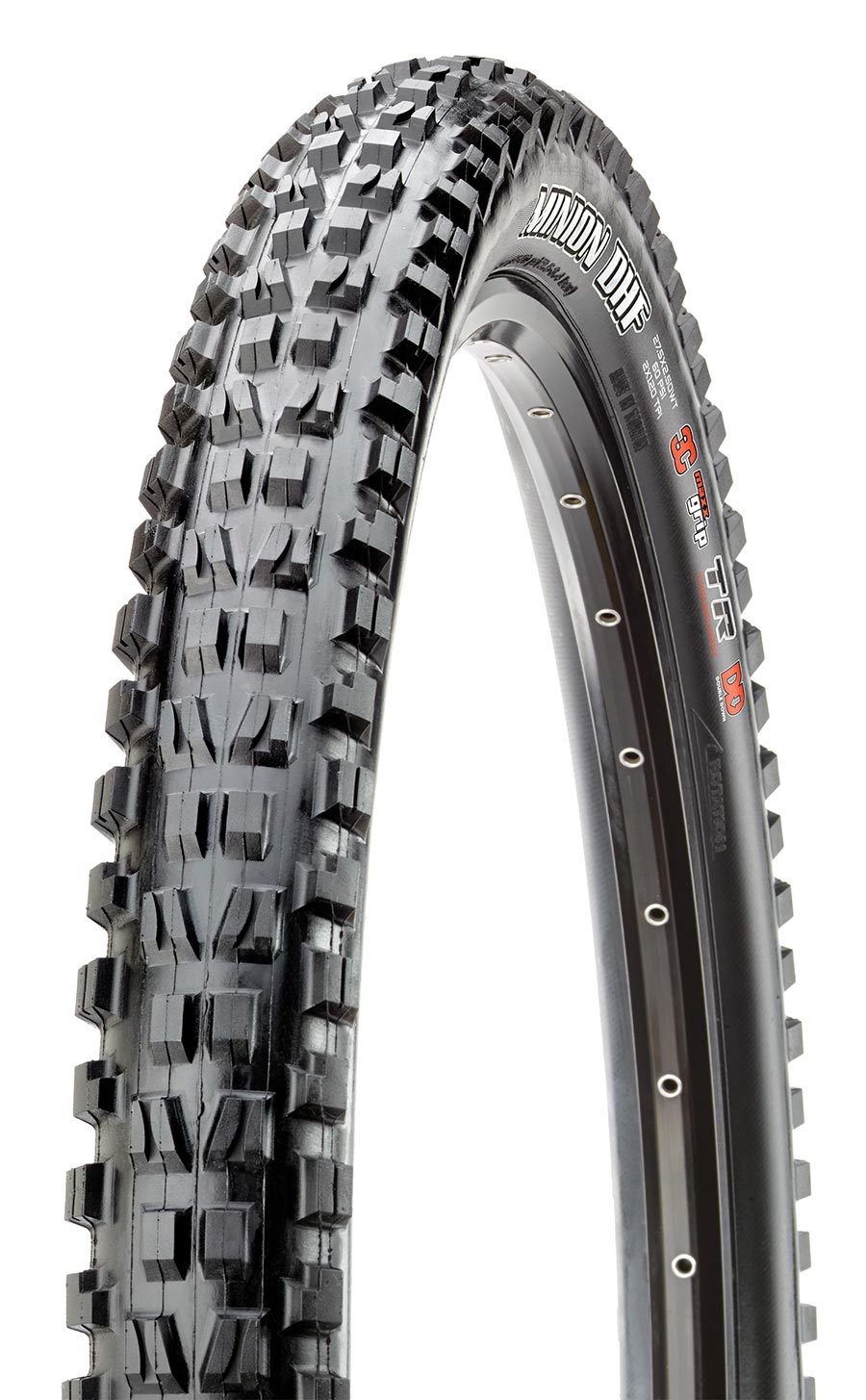 Maxxis Minion DHF mountain tire 26x2.50 wire clincher with black rubber and aggressive tread for mountain biking performance.