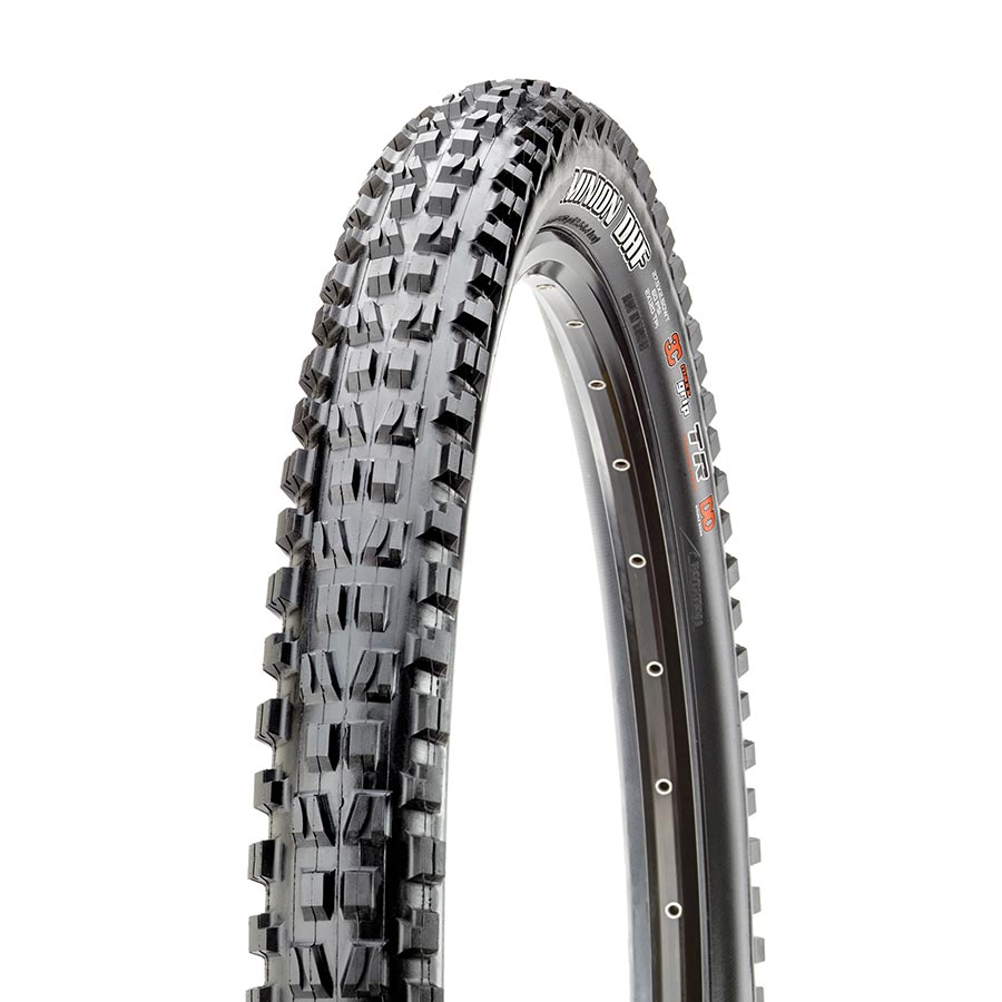 Maxxis Minion DHF mountain tire 26x2.50 wire clincher tire for mountain biking with black tread and sidewalls.