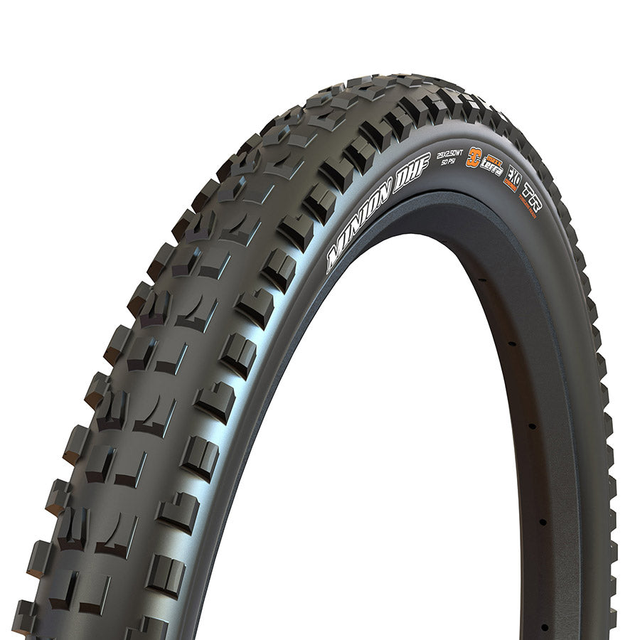 Maxxis Minion DHF mountain tire with 26-inch black wire clincher, 2.50-inch width, designed for aggressive trail riding.