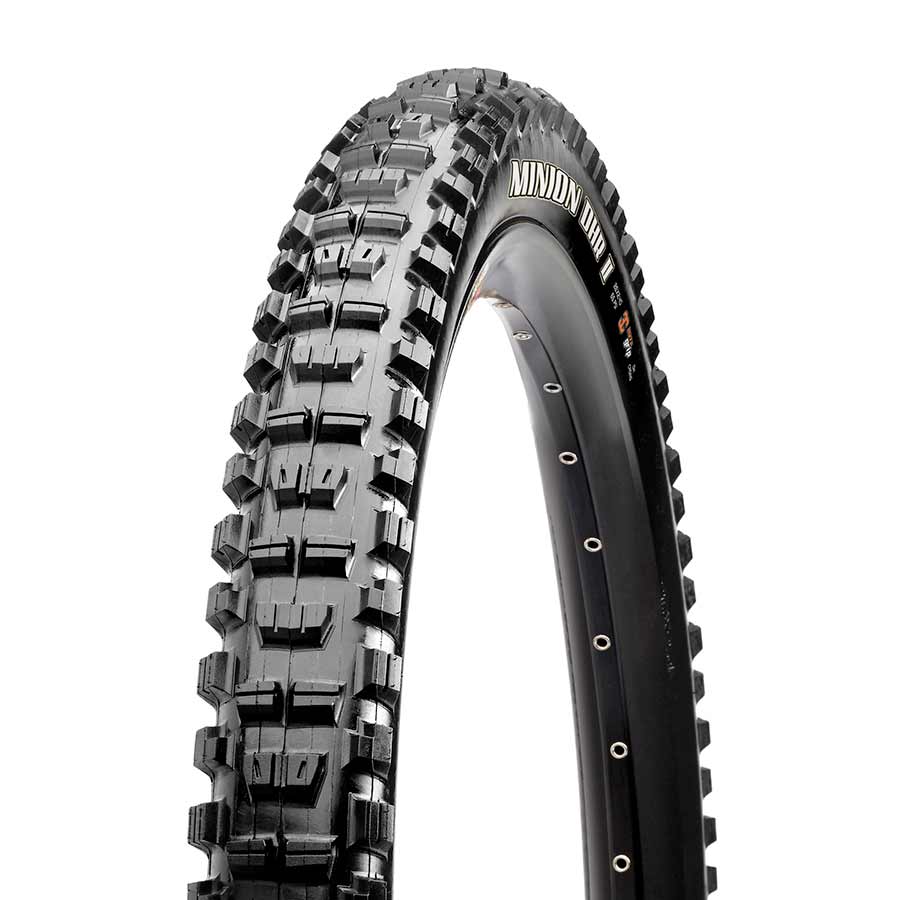 Maxxis Minion DHR2 mountain tire, 26-inch tubeless-ready folding MTB tire with Maxx Terra compound and Exo protection in black.