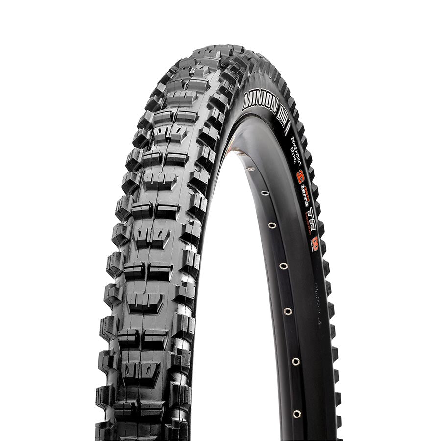Maxxis Minion DHR2 mountain tire for bikes, 26-inch, tubeless-ready, black folding tire with Maxx Terra rubber and Exo protection.