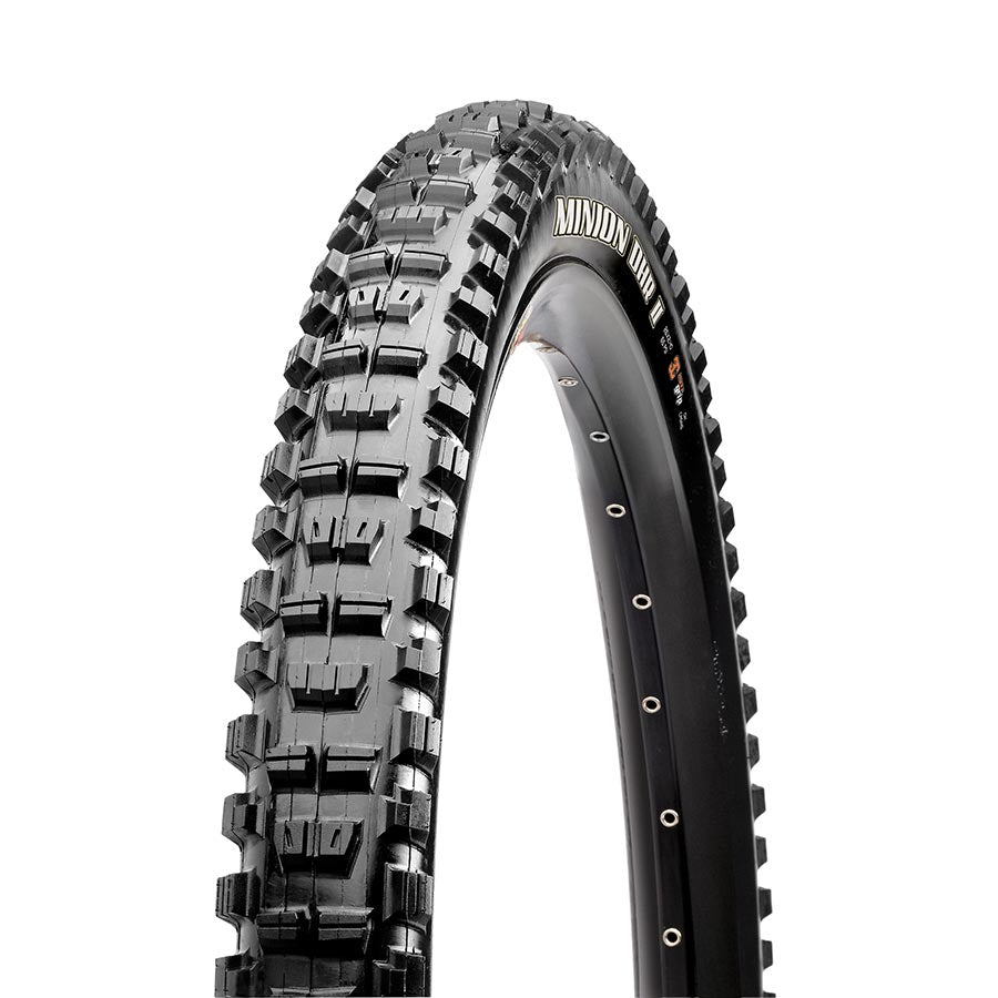 Maxxis Minion DHR2 mountain tire with 26-inch size, tubeless-ready, black rubber, aggressive tread for mountain biking.
