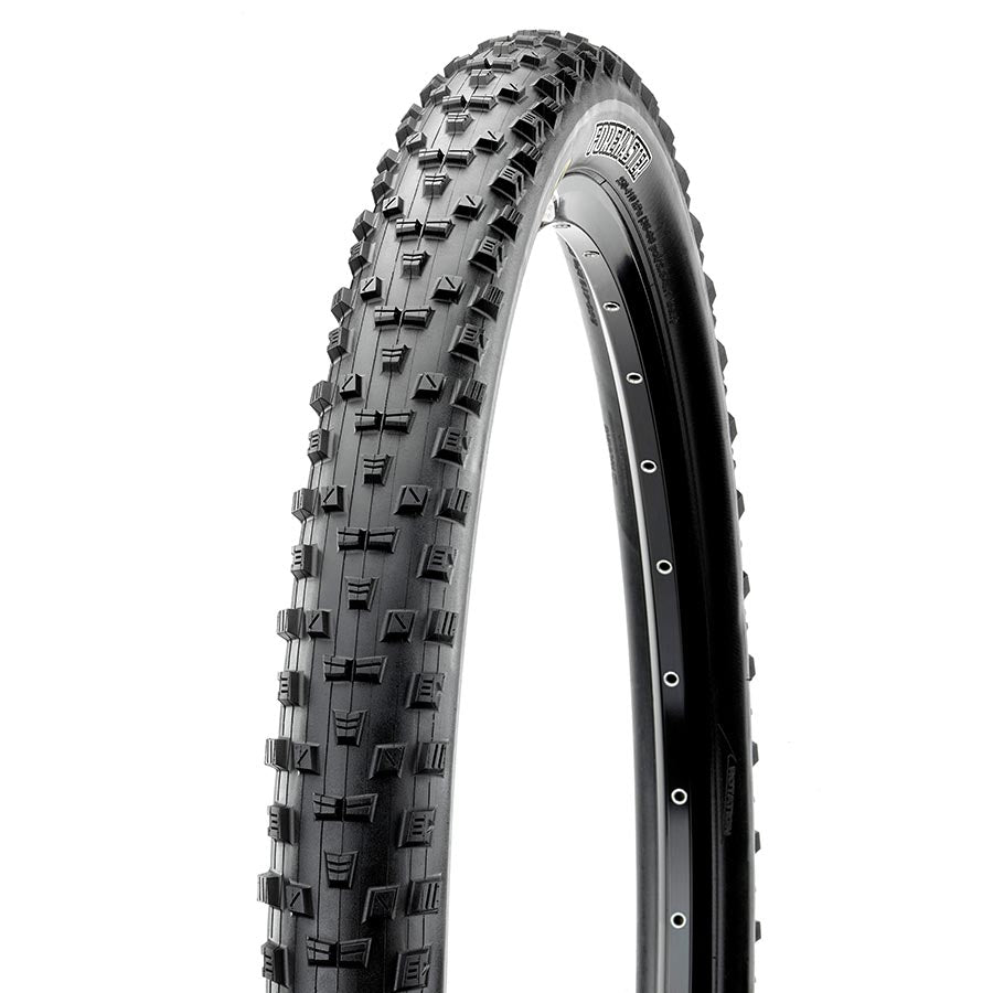 Maxxis Forekaster mountain tire, 29 x 2.40 folding tubeless-ready with Maxx Terra casing, Exo protection, black rubber, wide trail tread.