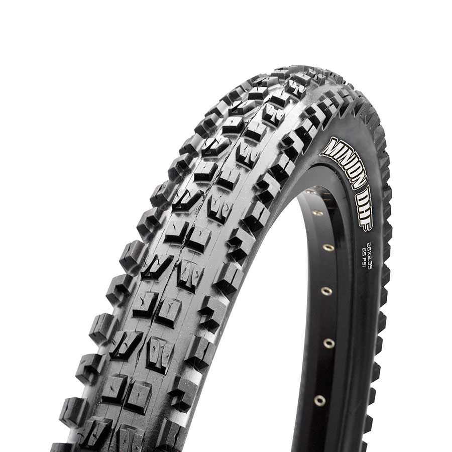Maxxis Minion DHF mountain tire, 26x2.50, wire bead, clincher, black, durable off-road rubber tire for mountain biking.