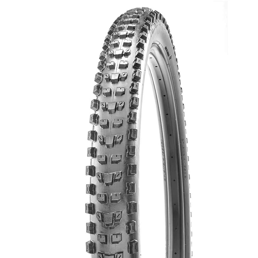 Maxxis Dissector mountain tire with 27.5-inch size, tubeless-ready, wide trail tread, black rubber, and Exo protection.