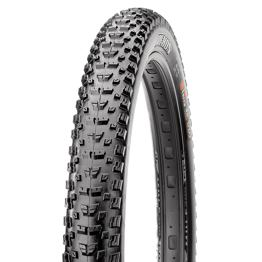 Maxxis Rekon mountain tires, 27.5-inch folding tubeless-ready tires with Maxx Terra compound and Exo protection for mountain biking.