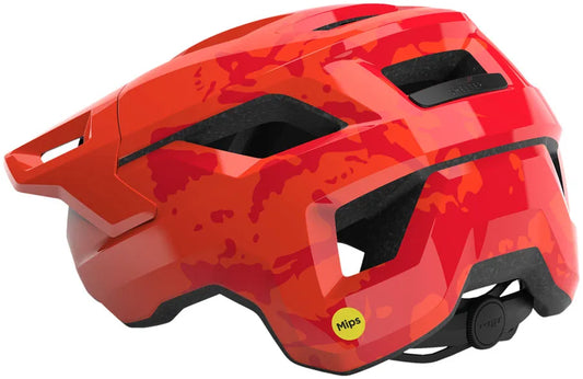 Red glossy MET Shelter Youth MIPS helmet for recreational and commuter cycling, featuring adjustable straps and impact protection.