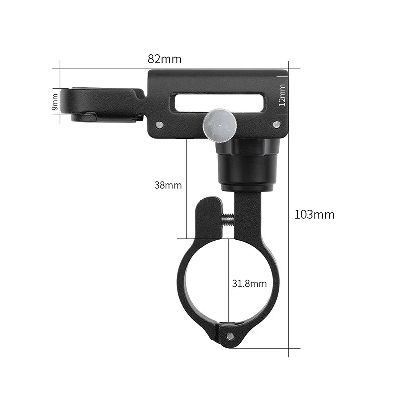 MetroCycle metal phone mount with 360 swivel, side and bottom clamp for secure smartphone attachment and adjustable positioning.