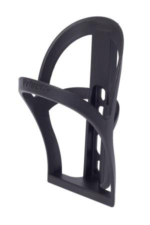 Black Velocity Bottle Trap Water Bottle Cage by MetroCycle mounted on a bicycle frame, showcasing durable metal construction.