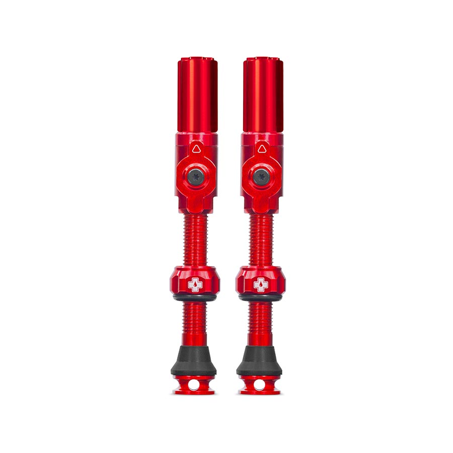 Pair of Muc-Off Big Bore Hybrid Small tubeless valve stems, black, 30mm, designed for mountain bike or road bike wheels.