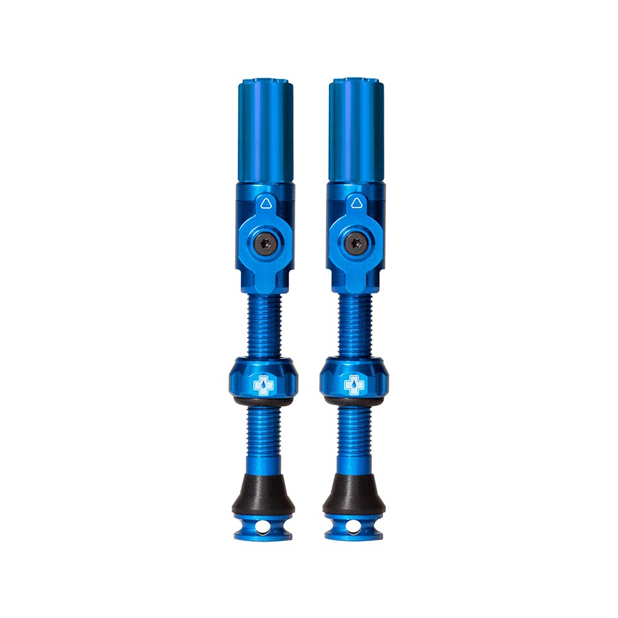 Pair of Muc-Off Big Bore Hybrid Small tubeless valve stems in black, 30mm length, for bicycle wheels.