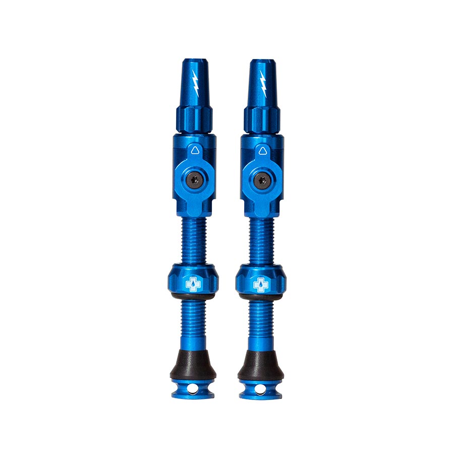 Pair of Muc-Off Big Bore Lite Small tubeless valve stems, black Presta valves, 30mm length for bike tires.