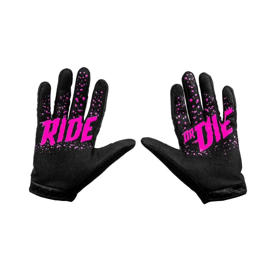 Black Muc-Off MTB Ride Full Finger Gloves for men and women, showing the unisex design and padded palms.
