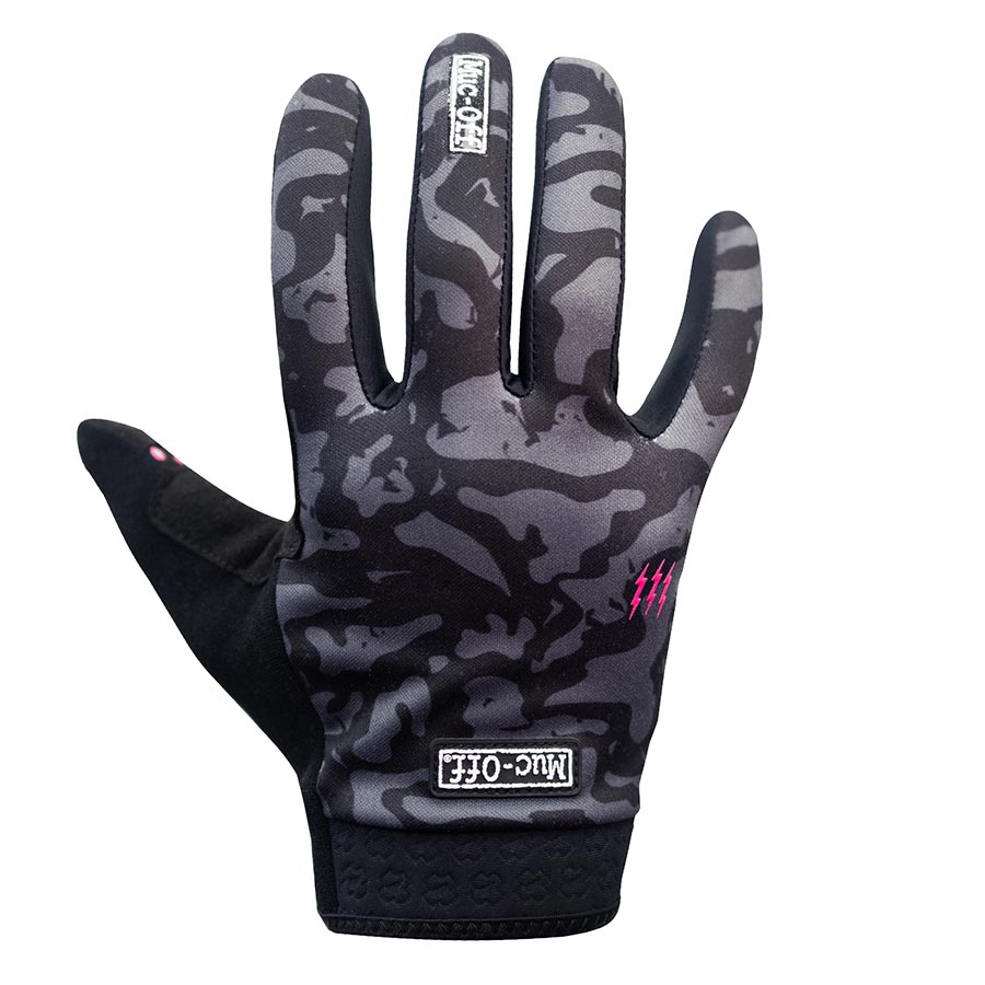 Unisex black Muc-Off MTB Ride full finger gloves with padding, designed for mountain biking comfort and grip.