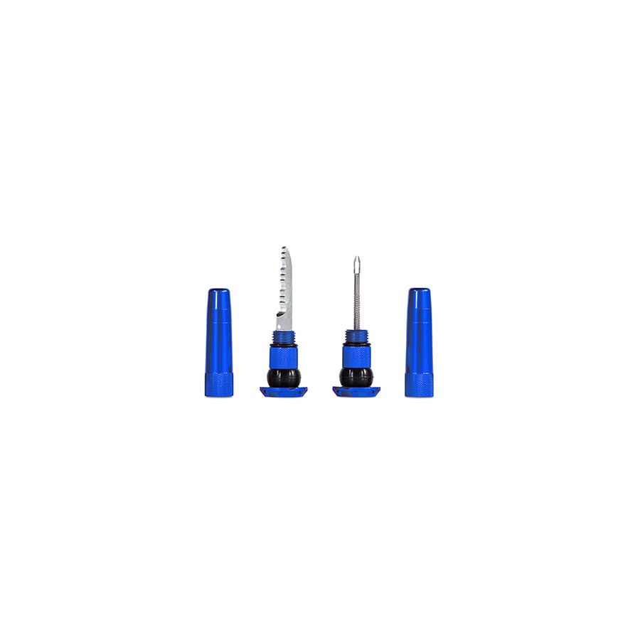 Pair of Muc-Off Stealth Tubeless Plugs for tubeless tire repair, black plastic repair plugs shown on a white background.
