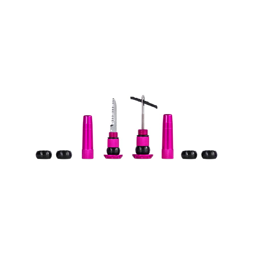 Pair of Muc-Off Stealth Tubeless Plugs for tubeless tire repair, black rubber repair plugs for punctures and leaks.